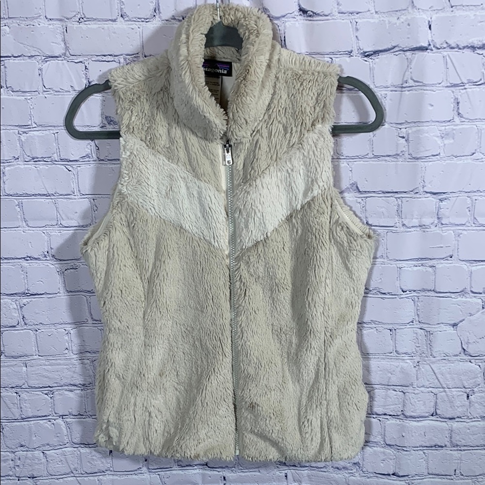 Patagonia Womens Pelage Vest Cream Size S Fleece Outdoor Camping Layer Full Zip